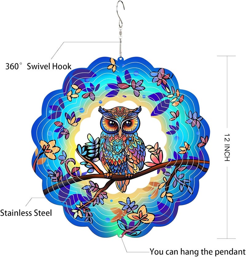 GOTOME Owl Wind Spinners Outdoor - Birthday Gifts for Women Mom Grandma,12inch Metal Hanging Wind Sculptures for Outside Decor, Christmas Ornament Presents for Yard Garden Decoration - Image 5